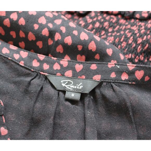 Rails Jasmine Enamored Heart Print Smocked Long Sleeve Dress Sz S Tiered V Neck - Picture 4 of 7